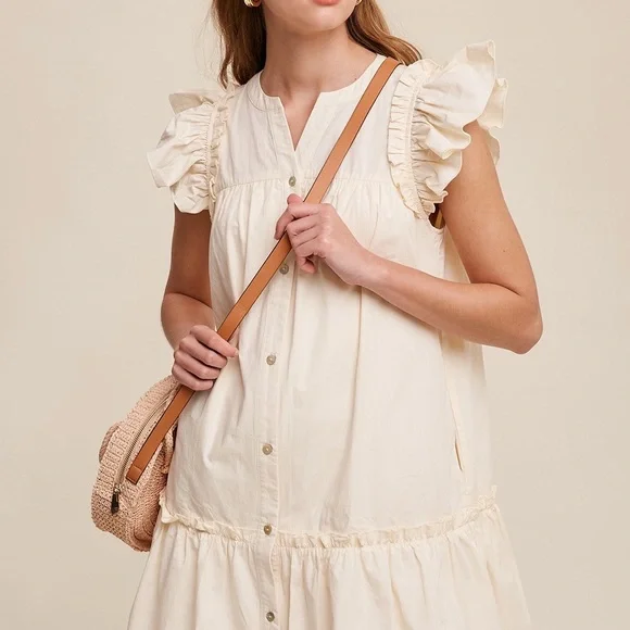 Button down Poplin Ruffle  Dress - Picture 3 of 4